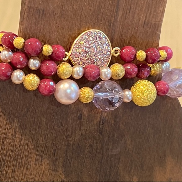 Beaded bracelets 3 strands. Stretchy stackable handmade - Picture 3 of 6